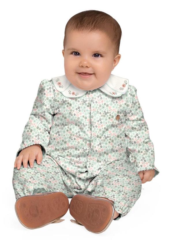 Milon - Macação Bebê Menina Flores Verde