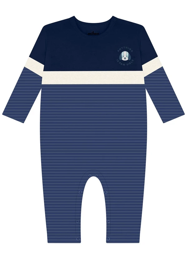 Milon - Macacão Bebê Menino Bordado Azul