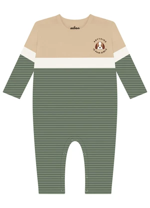 Milon - Macação Bebê Menino Bordado Verde - MILON