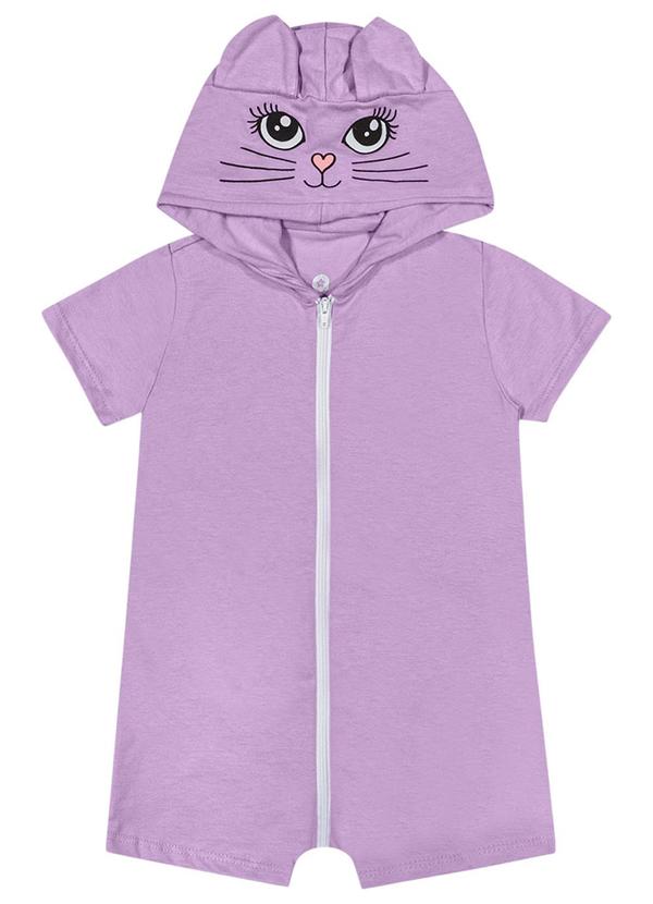 Alenice - Macacão com Estampa Interativa de Gatinha Roxo