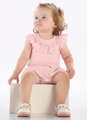 Pulla Bulla - Macacao Cotton Leve Trabalhado Rosa - PULLA BULLA