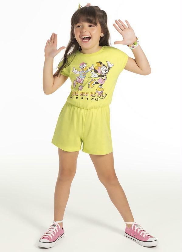 Disney - Macacão Curto Estampado Amarelo