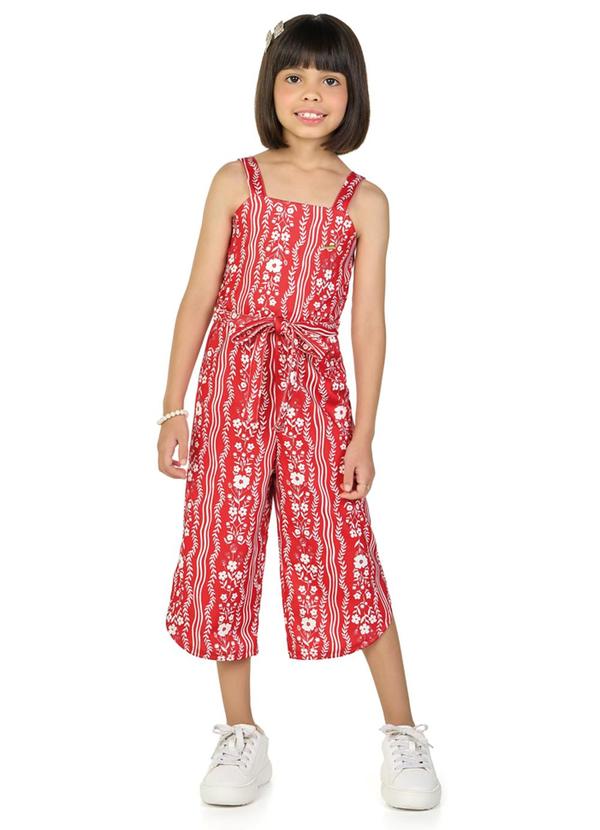 Marlan - Macacão em Newtech Ritmo Floral Vermelho