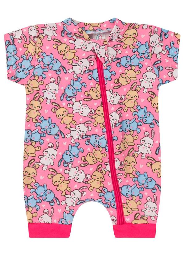 Rovitex - Macacao Infantial Suedine Estampado Rosa