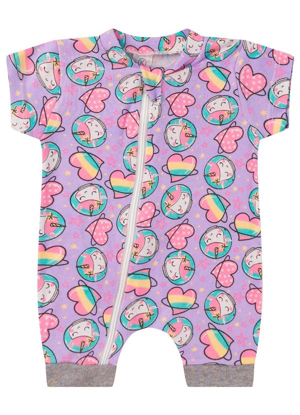 Rovitex - Macacao Infantial Suedine Estampado Roxo