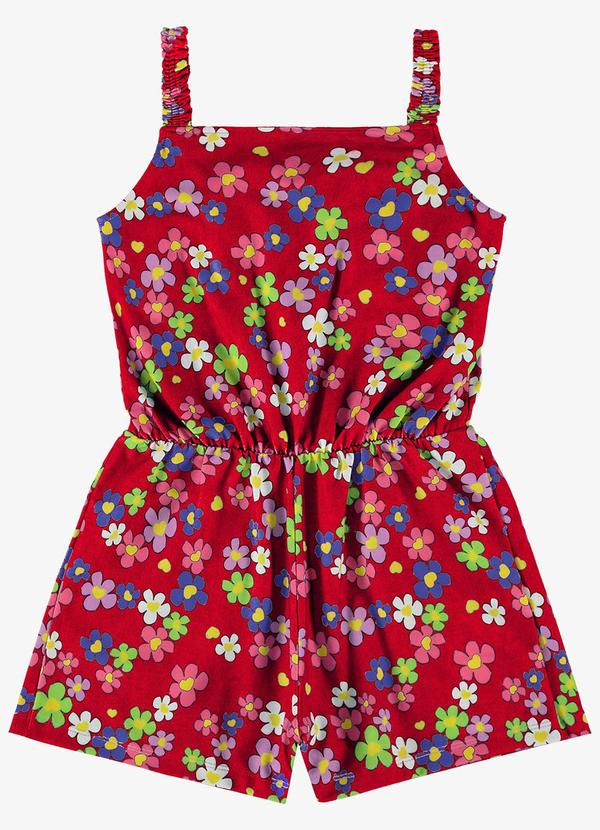 Rovi Kids - Macacão Infantil Florido Vermelho