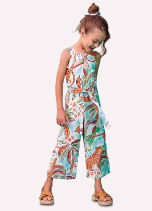 Nanai - Macacão Infantil Menina Pantacourt Branco - NANAI