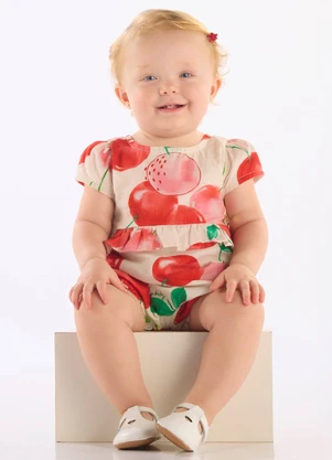 Up Baby - Macaquinho Algodão Linho Cereja Bege - UP BABY