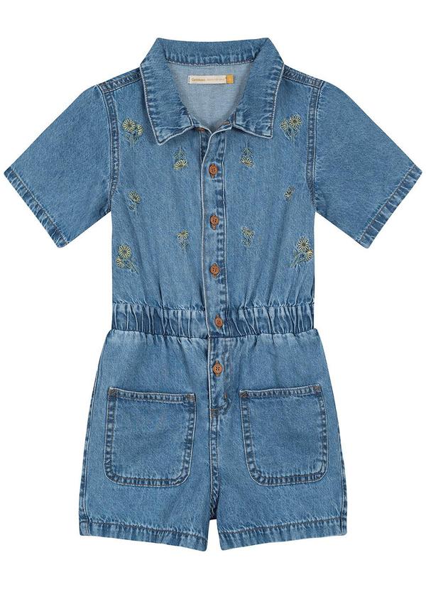Carinhoso - Macaquinho Azul Claro Jeans Menina