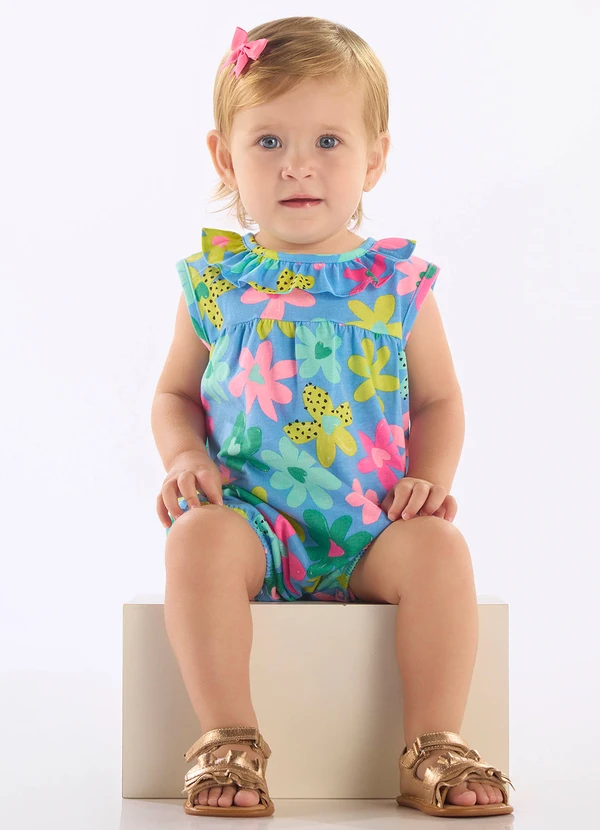 Up Baby - Macaquinho Bebê em Algodão Floral Azul 1