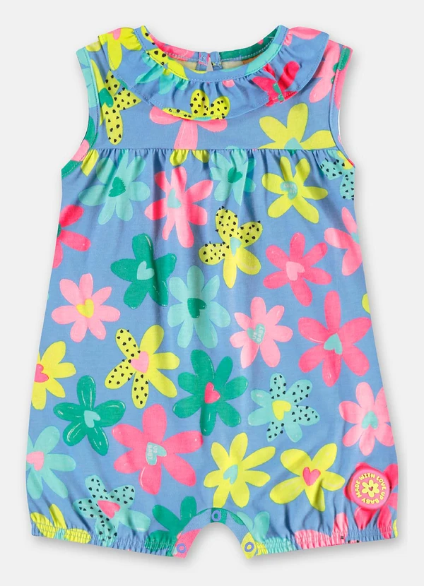 Up Baby - Macaquinho Bebê em Algodão Floral Azul 2