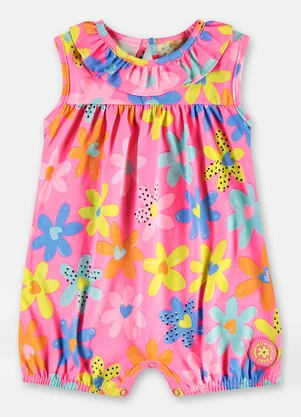 Up Baby - Macaquinho Bebê em Algodão Floral Rosa - UP BABY