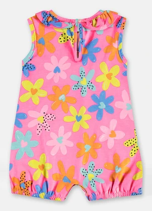 Up Baby - Macaquinho Bebê em Algodão Floral Rosa - UP BABY