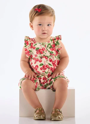 Up Baby - Macaquinho Bebê em Cotton Cerejinha Bege - UP BABY