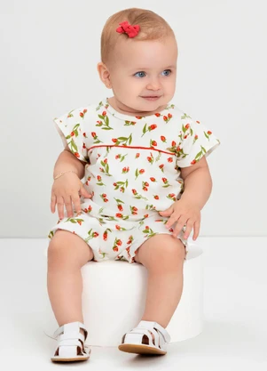 Macaquinho Bebê em Cotton com Flores Quimby Bege - QUIMBY