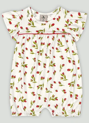 Macaquinho Bebê em Cotton com Flores Quimby Bege - QUIMBY