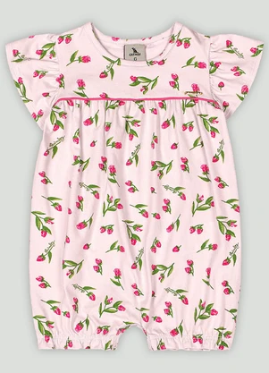 Macaquinho Bebê em Cotton com Flores Quimby Rosa - QUIMBY