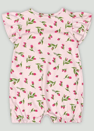 Macaquinho Bebê em Cotton com Flores Quimby Rosa - QUIMBY