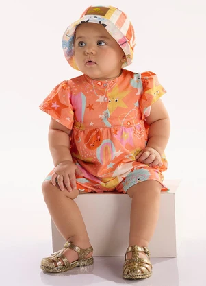 Três e Já - Macaquinho Bebê em Meia Malha Laranja - TRÊS E JÁ