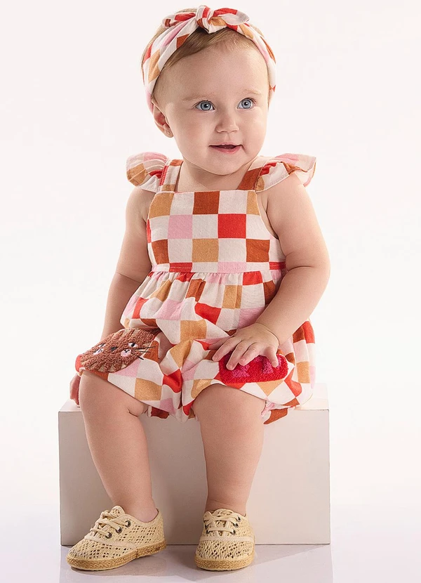 Três e Já - Macaquinho Bebê em Viscolinho Bege