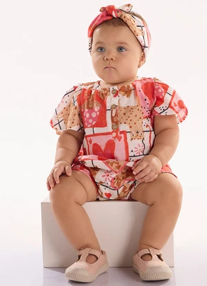 Três e Já - Macaquinho Bebê em Viscolinho Bege - TRÊS E JÁ