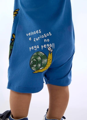 Três e Já - Macaquinho Bebê Meia Malha Azul - TRÊS E JÁ