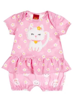 Kyly - Macaquinho Bebê Menina Bordado Rosa - KYLY