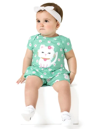 Kyly - Macaquinho Bebê Menina Bordado Verde - KYLY