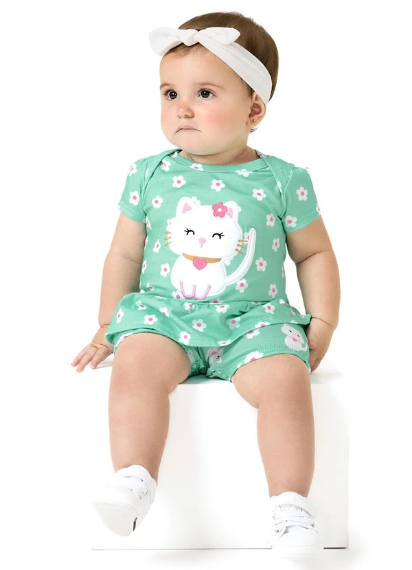 Kyly - Macaquinho Bebê Menina Bordado Verde