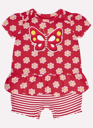 Kyly - Macaquinho Bebê Menina Bordado Vermelho - KYLY