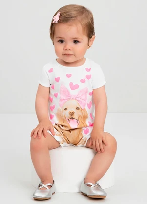 Macaquinho Bebê Menina com Strass Quimby Branco - QUIMBY