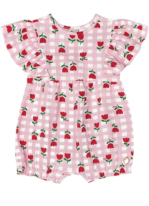 Quimby - Macaquinho Bebê Menina Cotton Xadrez Rosa - QUIMBY