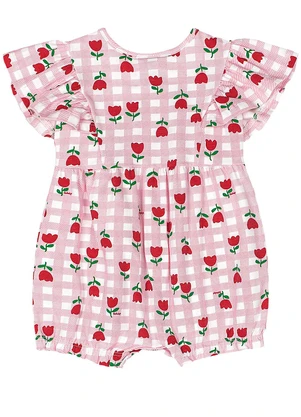 Quimby - Macaquinho Bebê Menina Cotton Xadrez Rosa - QUIMBY