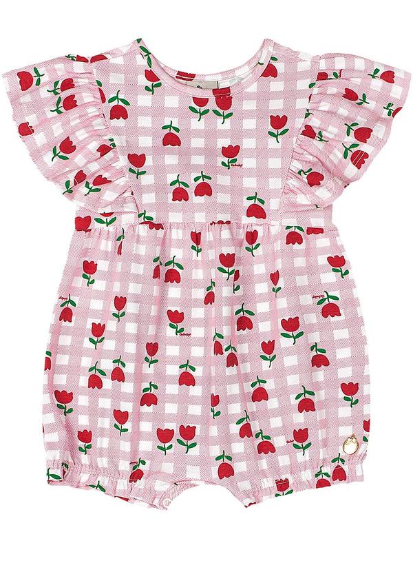 Quimby - Macaquinho Bebê Menina Cotton Xadrez Rosa
