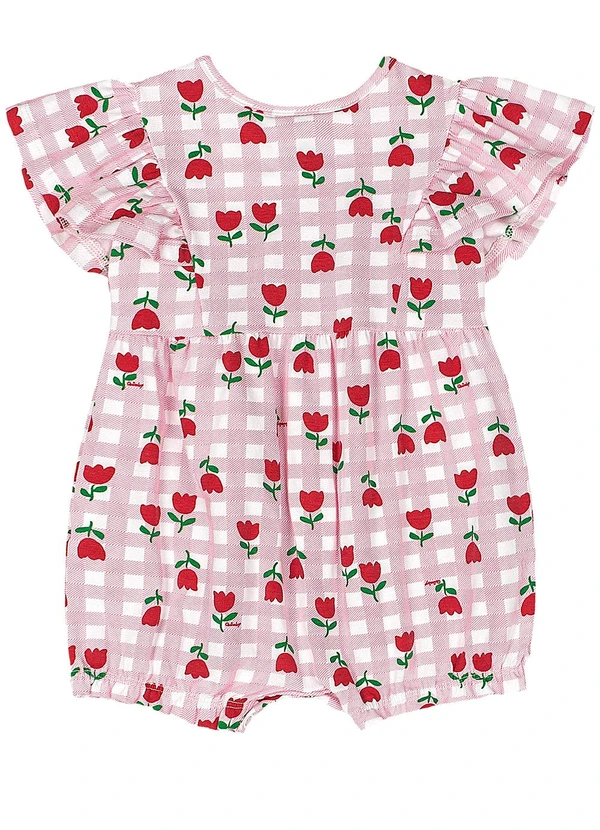 Quimby - Macaquinho Bebê Menina Cotton Xadrez Rosa 2