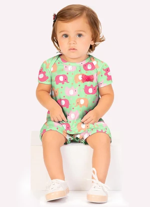 Kyly - Macaquinho Bebê Menina Elefantes Verde - KYLY