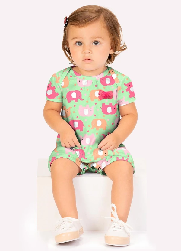 Kyly - Macaquinho Bebê Menina Elefantes Verde