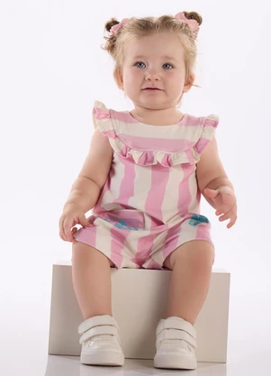 Três e Já - Macaquinho Bebê Menina em Cotton Branco - TRÊS E JÁ