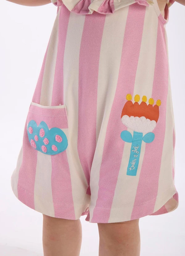 Três e Já - Macaquinho Bebê Menina em Cotton Branco 4