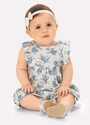 Milon - Macaquinho Bebê Menina em Gaze Off White - MILON