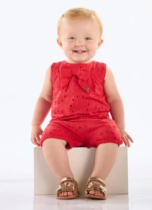 Macaquinho Bebê Menina em Laise Up Baby Vermelho - UP BABY