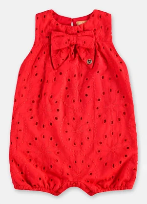Up Baby - Macaquinho Bebê Menina em Laise Vermelho - UP BABY