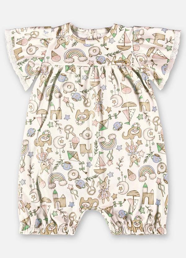 Up Baby - Macaquinho Bebê Menina em Suedine Bege