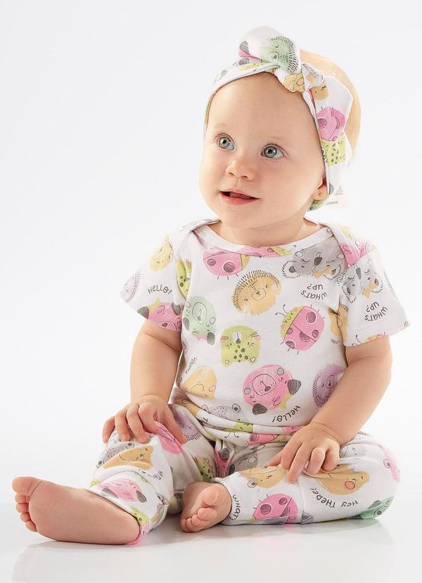 Up Baby - Macaquinho Bebê Menina em Suedine Bege