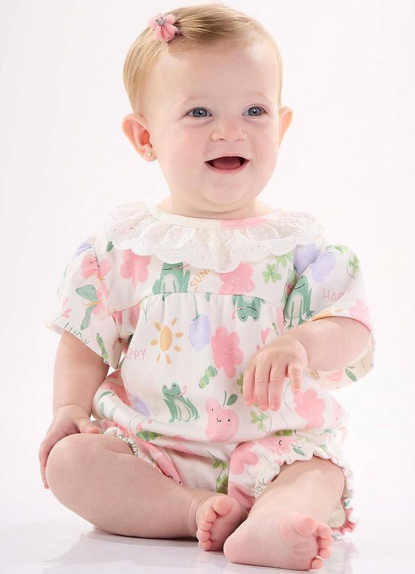 Up Baby - Macaquinho Bebê Menina em Suedine Branco