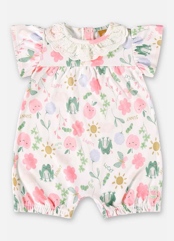 Up Baby - Macaquinho Bebê Menina em Suedine Branco 2