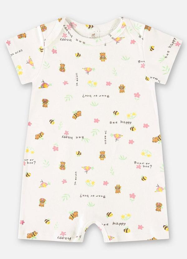 Up Baby - Macaquinho Bebê Menina em Suedine Branco