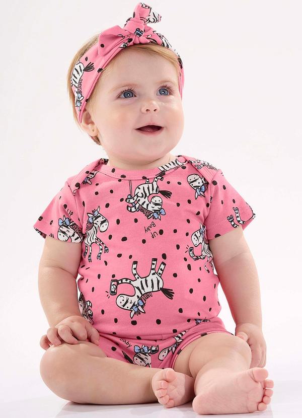 Up Baby - Macaquinho Bebê Menina em Suedine Rosa