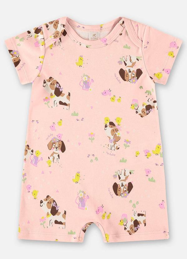 Up Baby - Macaquinho Bebê Menina em Suedine Rosa