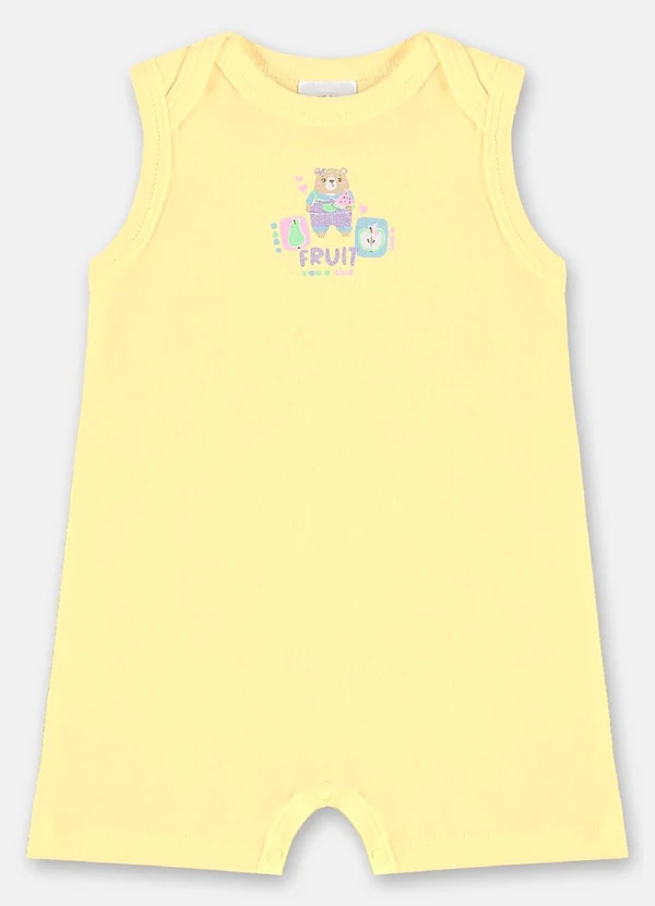 Up Baby - Macaquinho Bebê Menina em Suedine Up Baby Amarelo